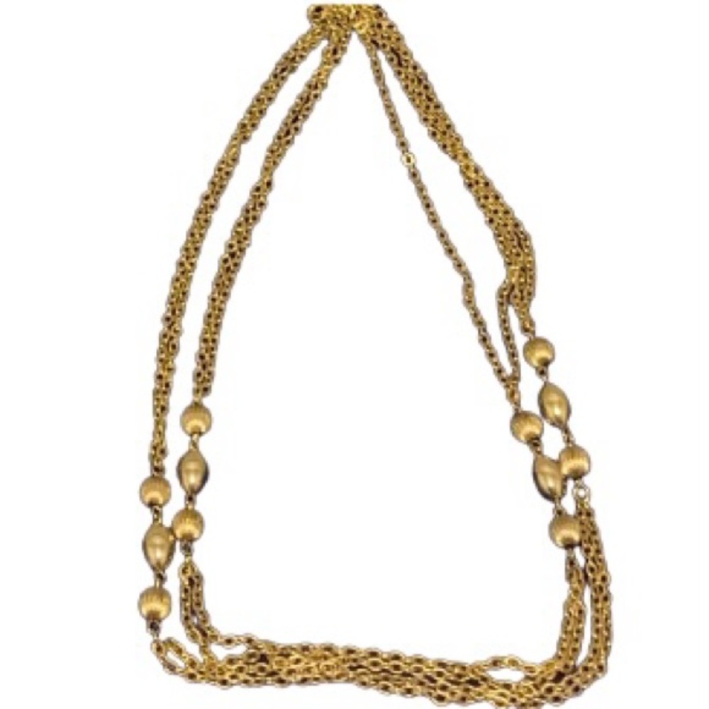 Vintage 48”L Long Double Necklace 60’sGoldTone Bold Link Art Deco Texture Chain